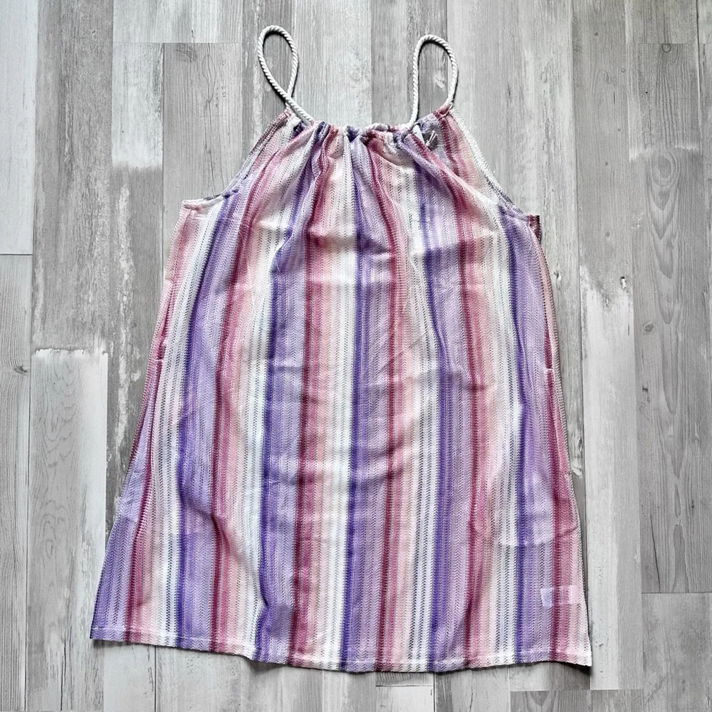 Haute Hippie Boho Pink & Purple Striped Beach Cover Up Dress w/ Pockets | Size M - Picture 2 of 12